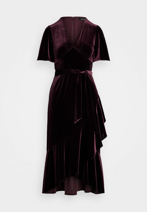 Lauren Ralph Lauren Women's Dark Purple Velvet Flutter Dress |Lauren Ralph Lauren in Lebanon