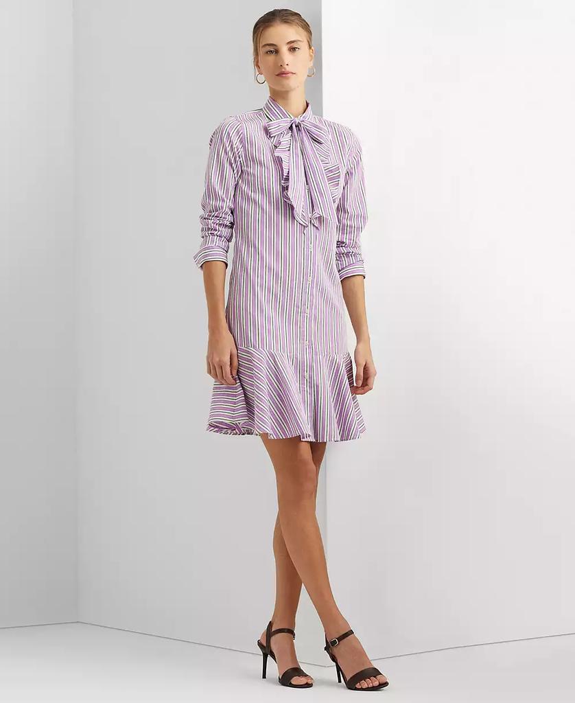 Lauren Ralph Lauren Women's Multicolor Striped Broadcloth Tie-Neck Shirtdress |Lauren Ralph Lauren In Lebanon