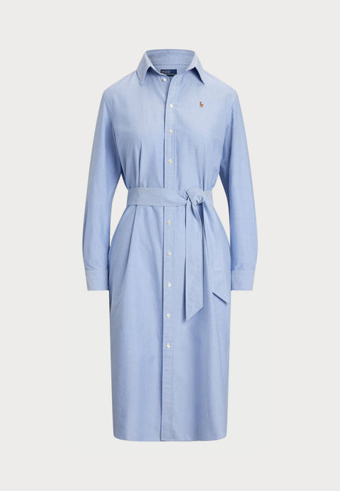 Polo Ralph Lauren Light Blue Belted Cotton Oxford Shirt Dress | Polo Ralph Lauren In Lebanon