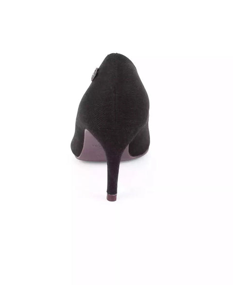 Black high-heeled shoe on a white background