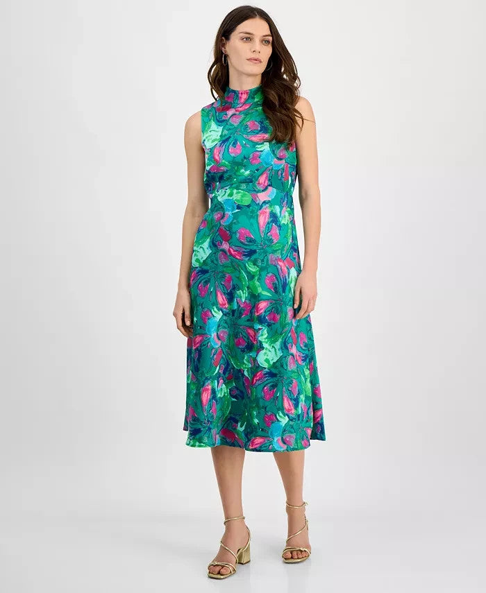 Tahari Asl Women's Multicolor Jade Rose Print Mock Neck Midi Dress | Tahari Asl In Lebanon