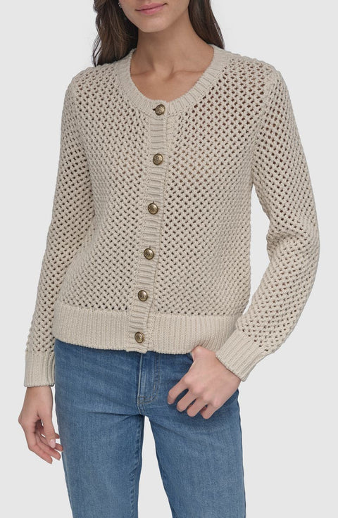 DKNY Jeans Women's Light City Khaki Open-Knit Cardigan Sweater | DKNY Jeans In Lebanon