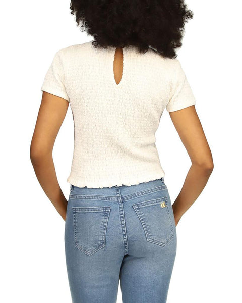 Michael Kors Women's White Crewneck Crinkle Smocked Blouse | Michael Kors In Lebanon