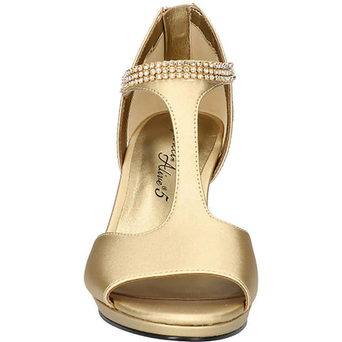 Easy Street Women's Gold Satin Flash Open Toe Embellished Heeled Sandals | Easy Street In Lebanon