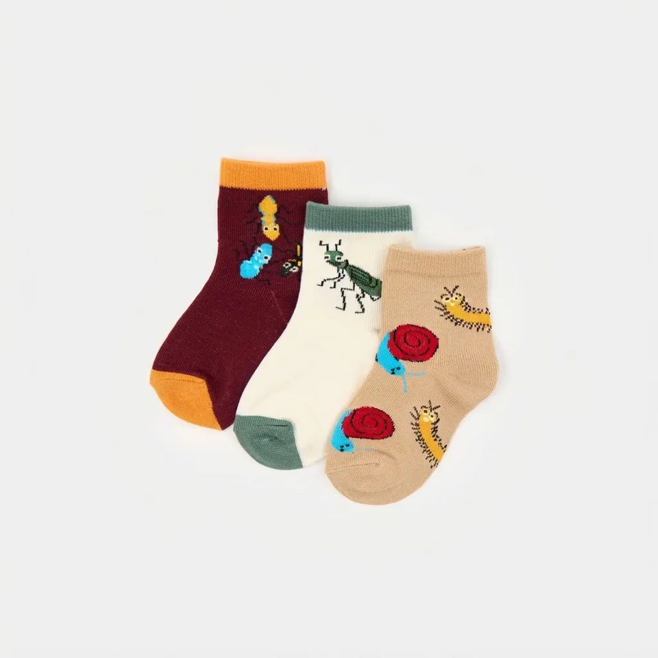 Sinsay Boy's Multicolored Fun Insect and Animal Graphics 3-Pairs of Socks
