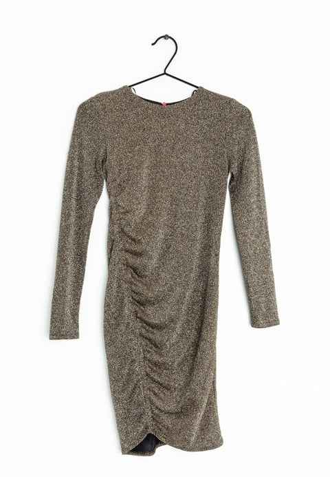 Bershka Women's Black Gold Glittered  Long-Sleeve Dress | Bershka in Lebanon