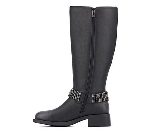 New York & Company Women's Black Carter Tall Moto Boots | New York & Company In Lebanon