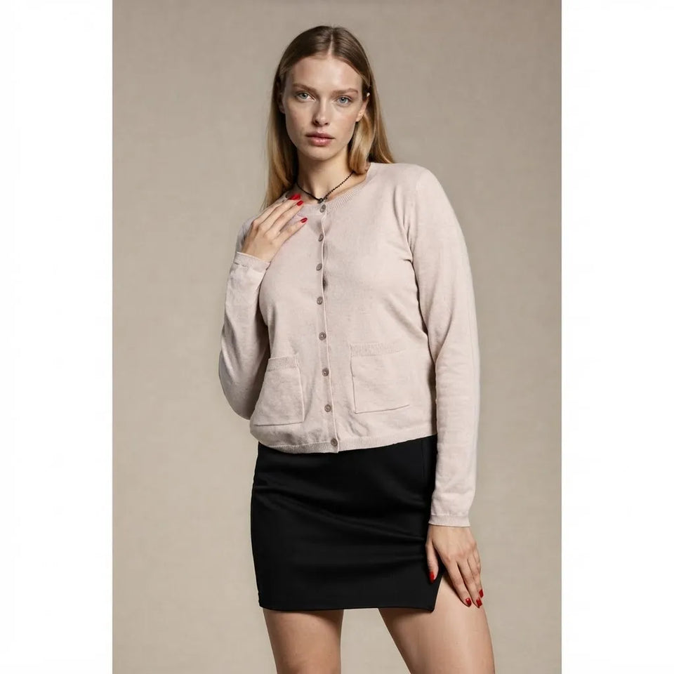 Sinsay Women's Light Beige Front Pockets Crewneck Cardigan