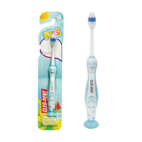 Children's toothbrush with packaging featuring a cartoon character on a white background