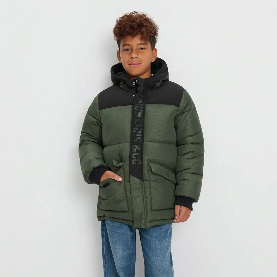 Sinsay Boy's Dark Green Quilted Buffer with Hood Jacket