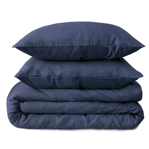 Wel Home Navy Blue Relaxed Linen King Size Duvet Set  3pcs | Wel Home In Lebanon