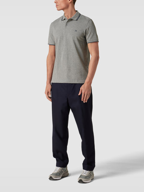 Selected Homme Men's Grey Logo Embroidered Textured Polo T-Shirt | Selected Homme In Lebanon