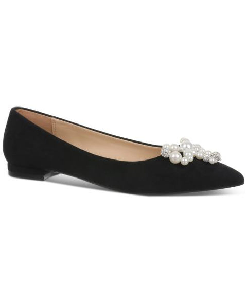 On 34th Women's Millee Embellished Bow Pointed-Toe Flats, Created for Macy's - Black Micro