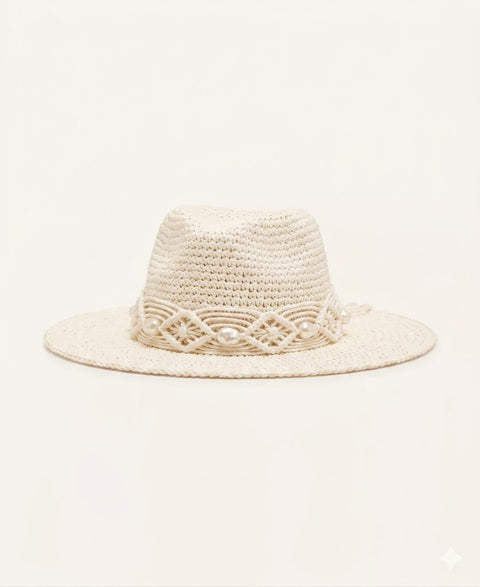 Steve Madden Women's Off White Embellished Braided Rope Panama Hat | Steve Madden In Lebanon