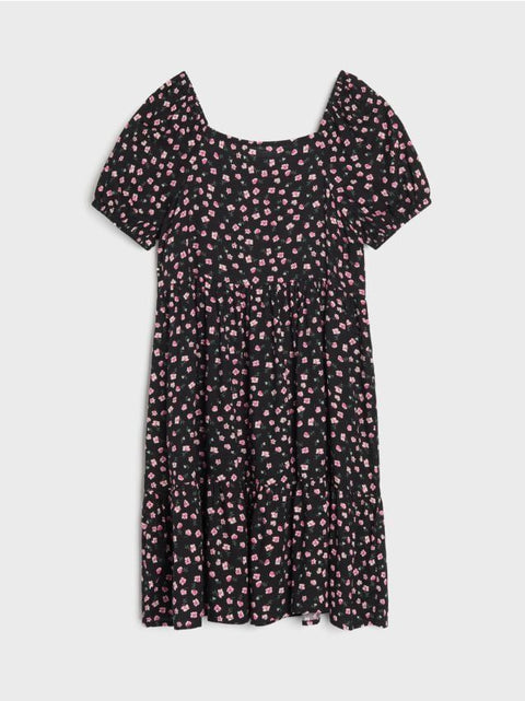 Sinsay Girl's Black Floral Short Sleeve   Dress    | Sinsay in Lebanon