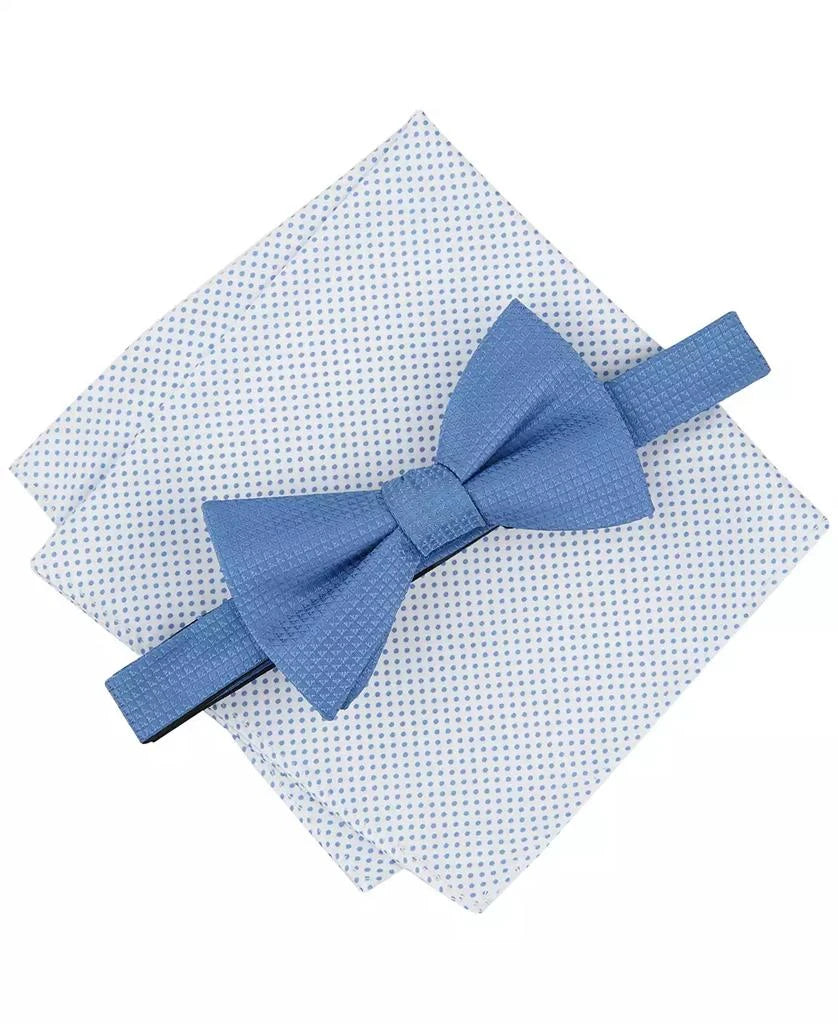 Alfani Men's Blue Geo-Pattern Bow Tie & White Dot Pocket Square Set | Alfani In Lebanon