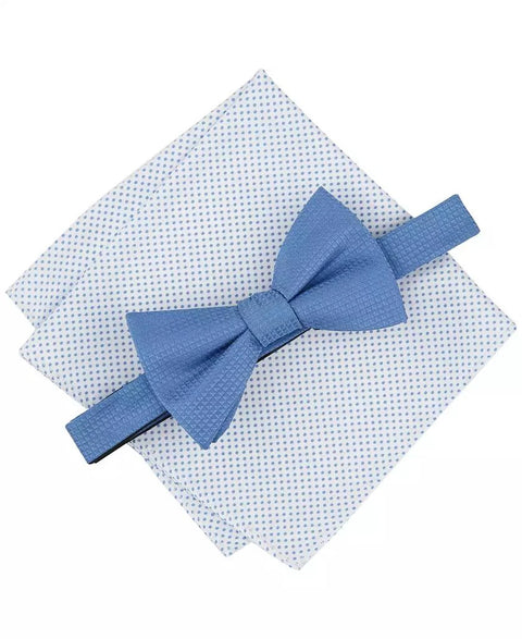 Alfani Men's Blue Geo-Pattern Bow Tie & White Dot Pocket Square Set | Alfani In Lebanon