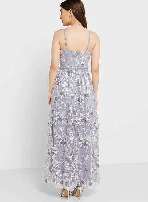 Chi Chi London Petite Women's Purple Embroidered Ruched Waist Floral Dress  |  Chi Chi London Petite in Lebanon