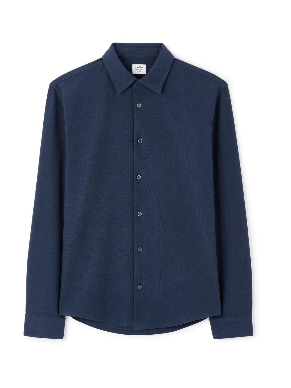 Celio Men's Navy Regular Fit Waffle-Knit Cotton Shirt | Celio In Lebanon