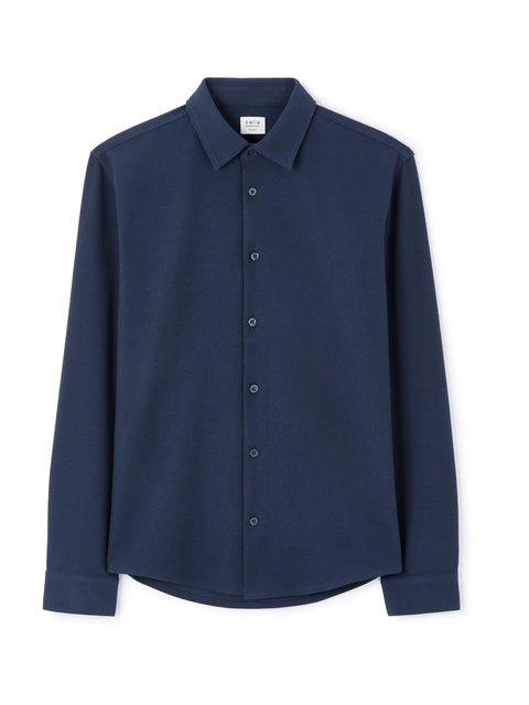 Celio Men's Navy Regular Fit Waffle-Knit Cotton Shirt | Celio In Lebanon