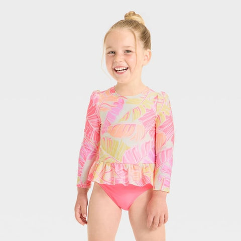 Cat & Jack Girl's Pink Long Sleeve Ruffle Rash Guard Top | Cat & Jack In Lebanon