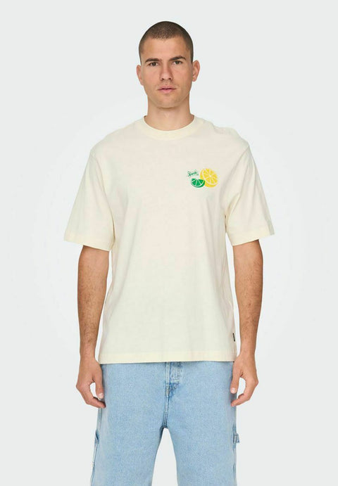 Only & Sons Men's Antique White Sprite Crew Neck T-Shirt | Only & Sons In Lebanon