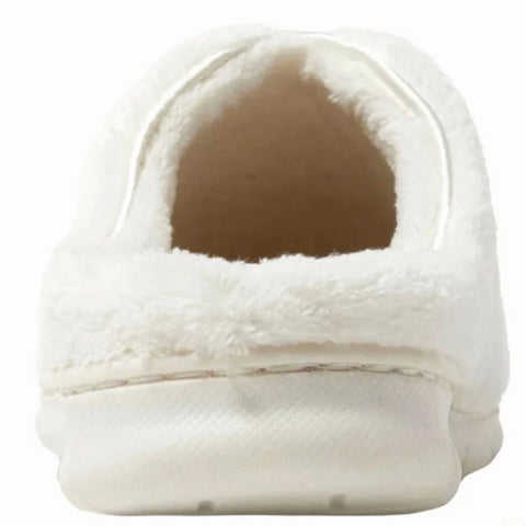 White slipper with fuzzy texture on a white background