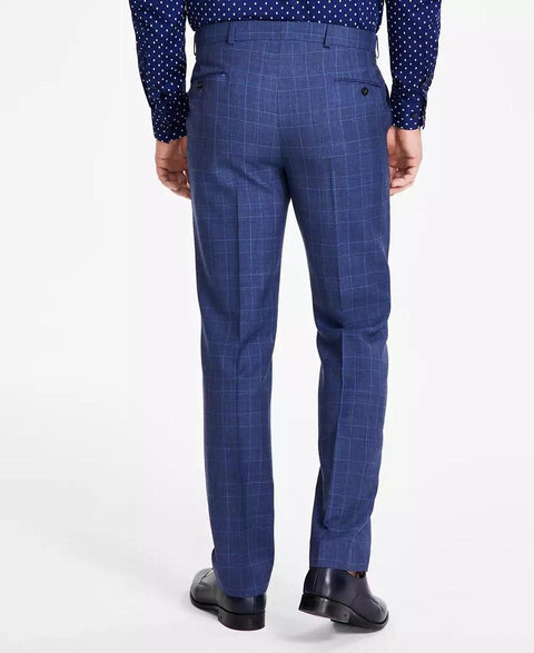 Michael Kors Men's Mid Blue Plaid Classic-Fit Stretch Wool-Blend Suit Pants | Michael Kors In Lebanon