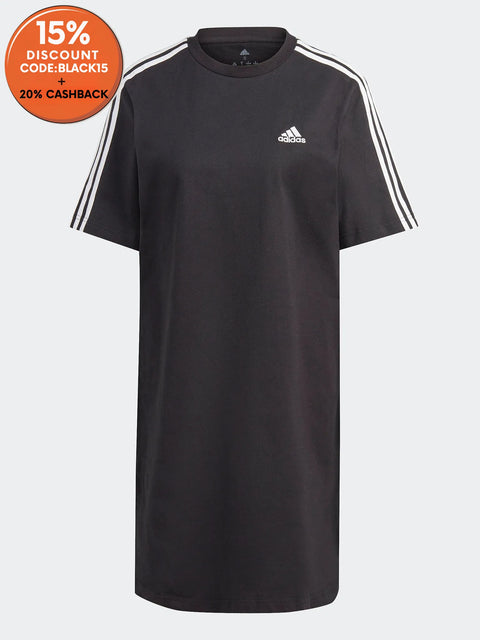 Adidas Women's Black Essentials 3-Stripes Single Jersey Dress | Adidas In Lebanon