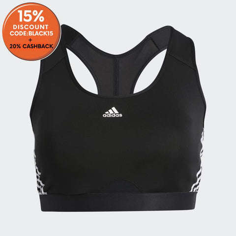 Adidas Women's Black Powerreact Training Medium-Support 3-Stripes Plus Size Sports Bra | Adidas In Lebanon
