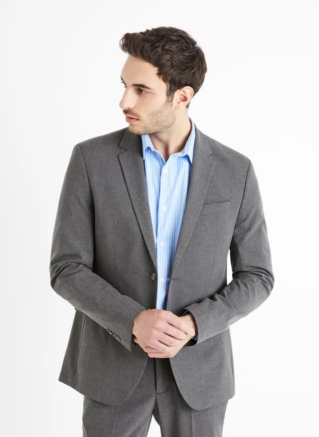 Celio Men's Grey Slim Fit Buamaury Blazer | Celio In Lebanon