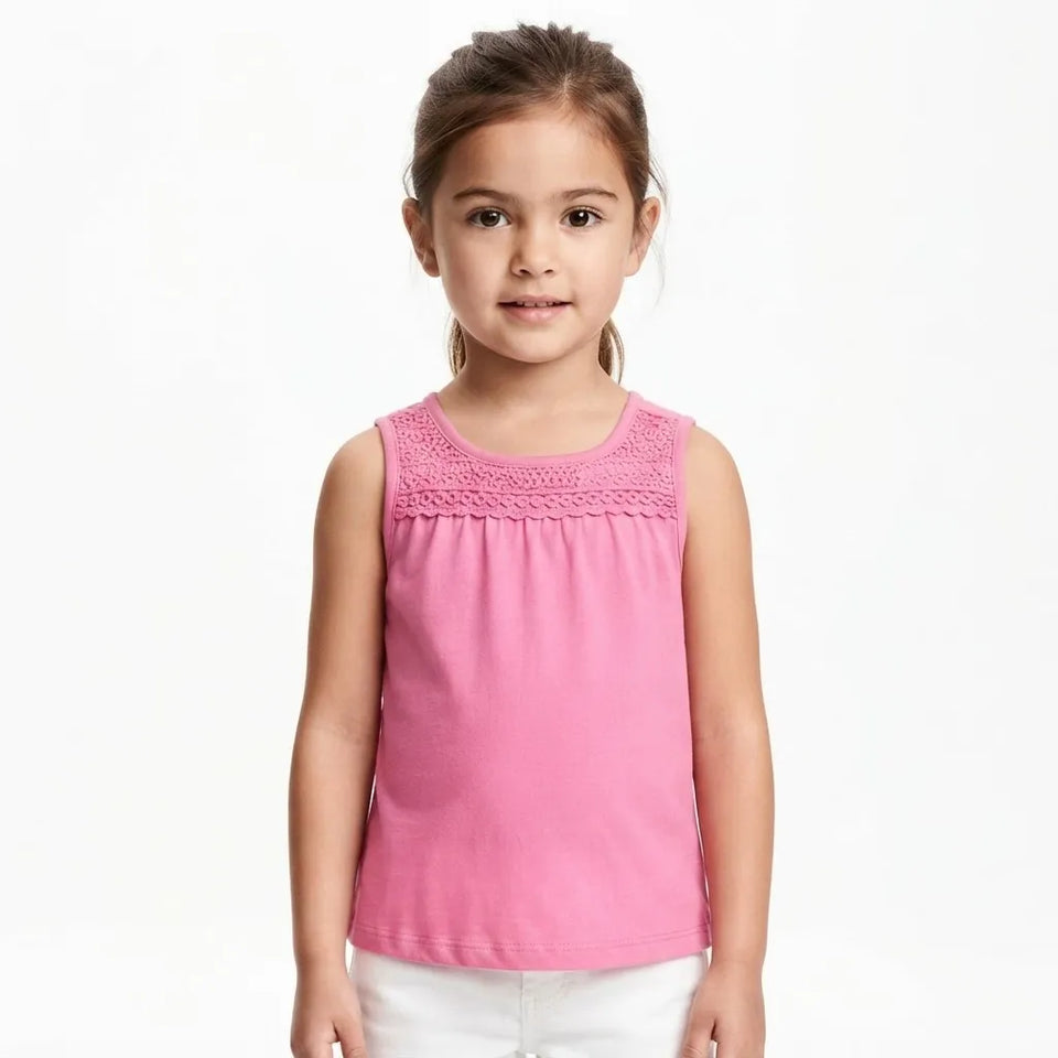 Epic Threads Girl's Pink Crochet Yoke and Pleats Tank Top