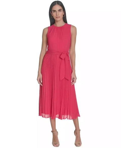 Jessica Howard Women's Fuchsia Petite Chiffon Tie-Waist Pleated Midi Dress|Jessica Howard In Lebanon