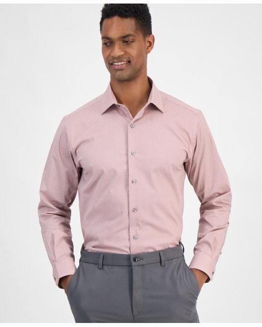 Alfani Men's Pink Geometric Slim Fit Dress Shirts