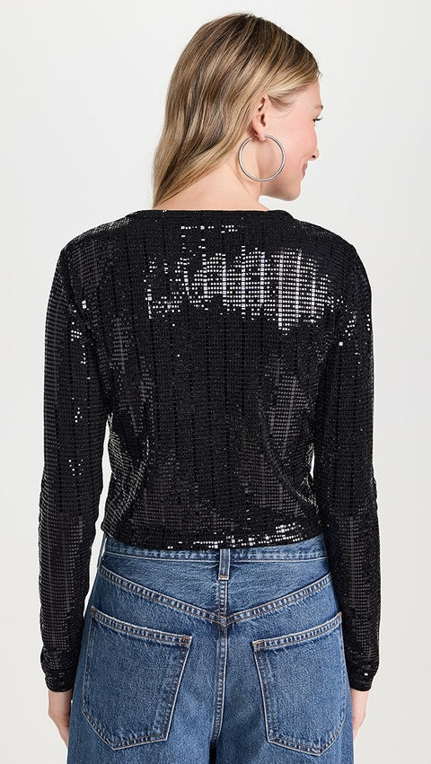 Alice + Olivia Women's Black Delaina Long Sleeve Crew Neck Cropped Top | Tommy Hilfiger In Lebanon
