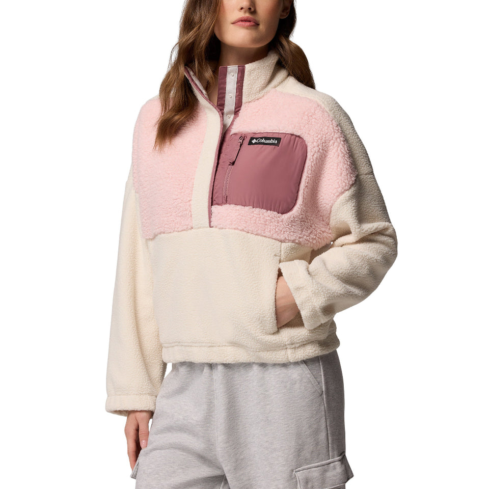 Columbia Women's Dusty Pink/Cream Colorblock Sherpa Fleece Snap-Neck Pullover Sweatshirt
