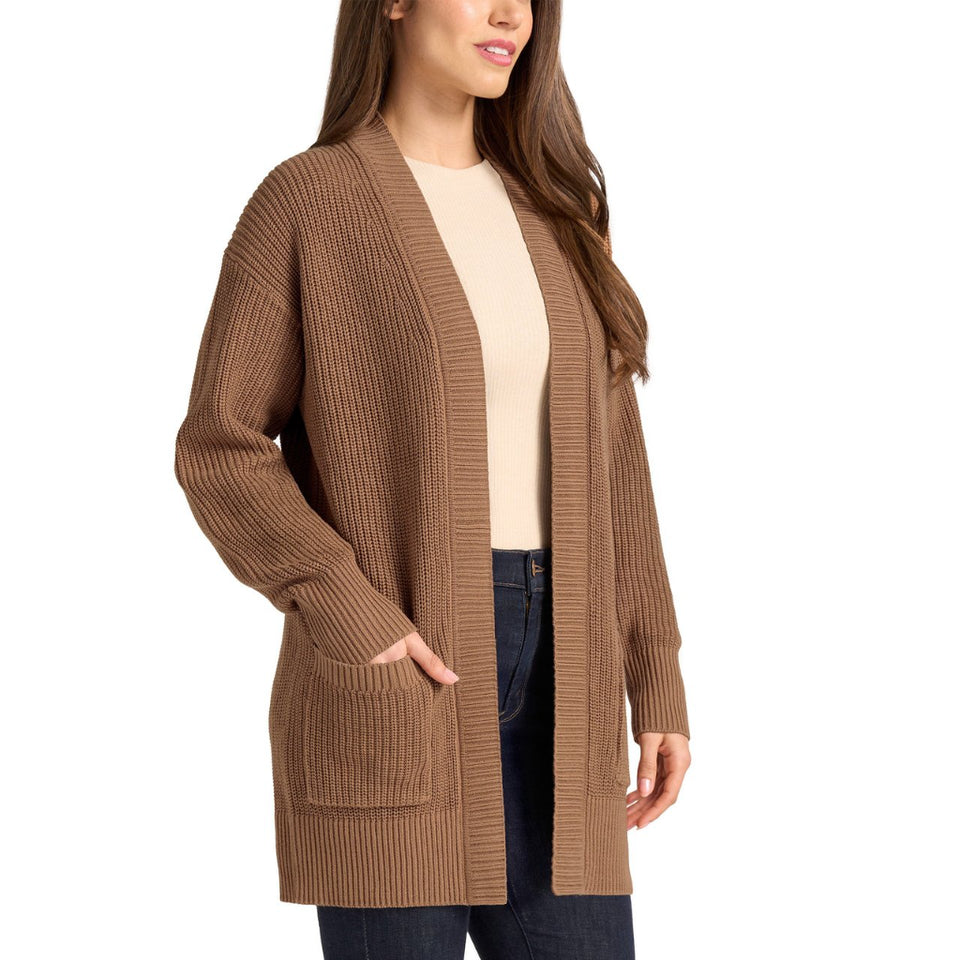 Max & Mia Women's Camel Open-Front Ribbed Knit Cardigan