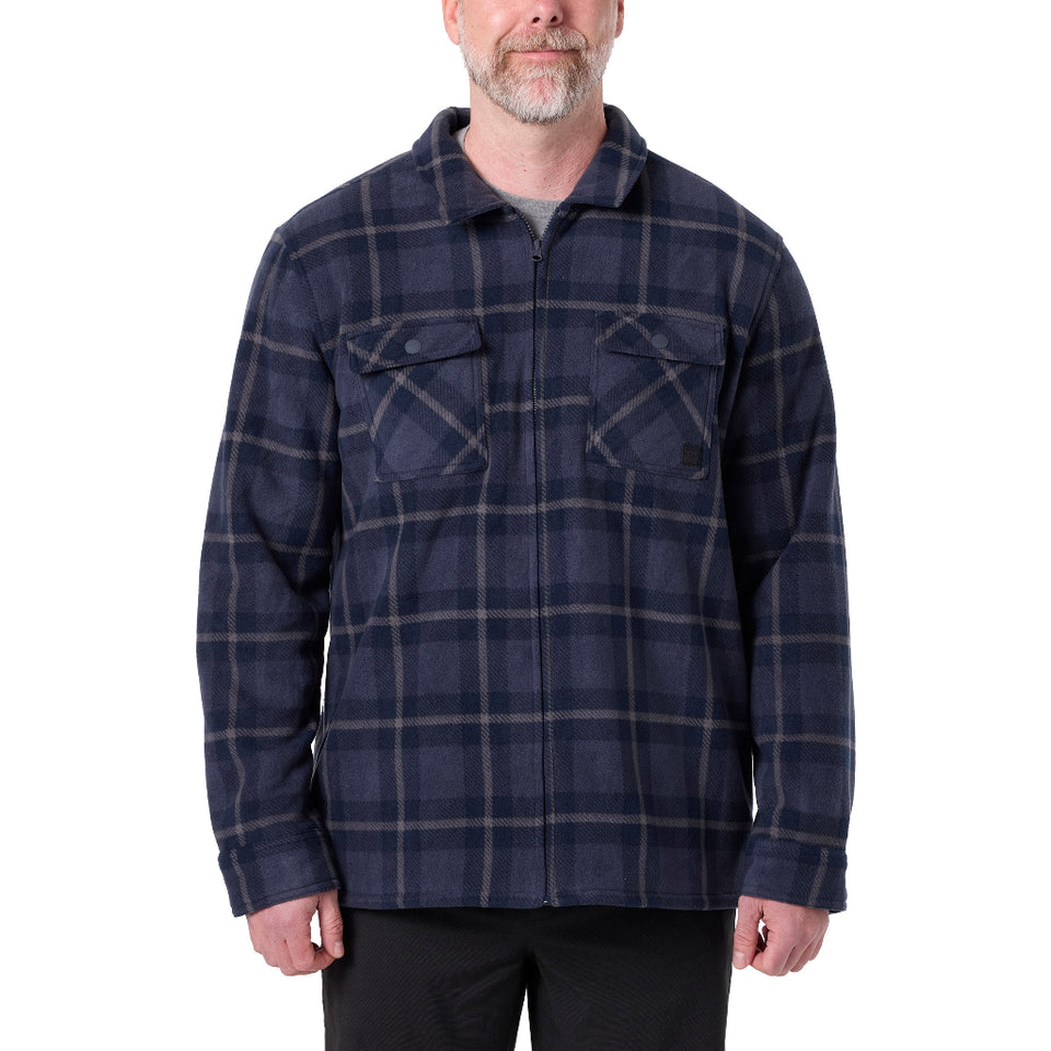 Voyager Men's Blue Navy Blue Plaid Fleece Zip-Front Jacket