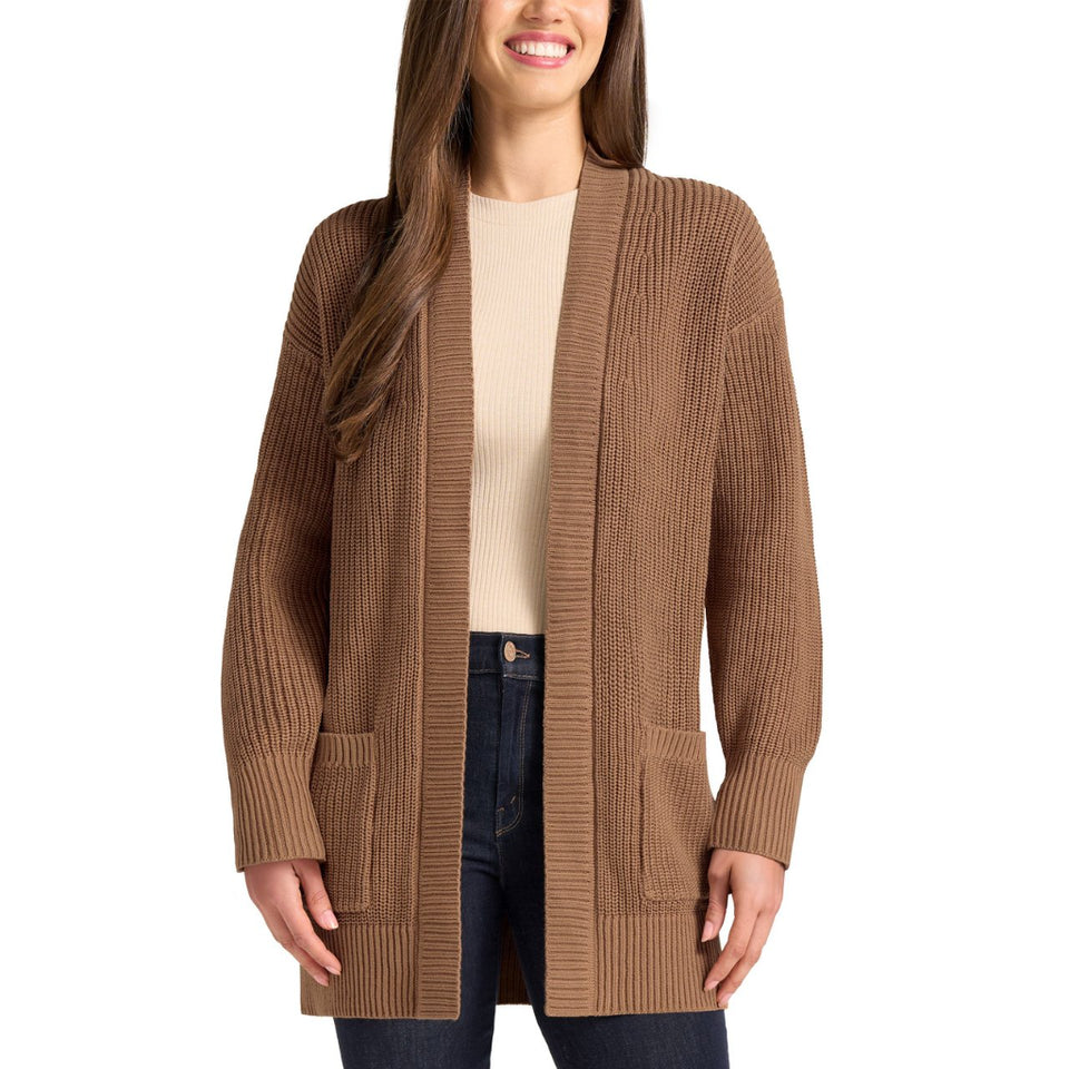 Max & Mia Women's Camel Open-Front Ribbed Knit Cardigan