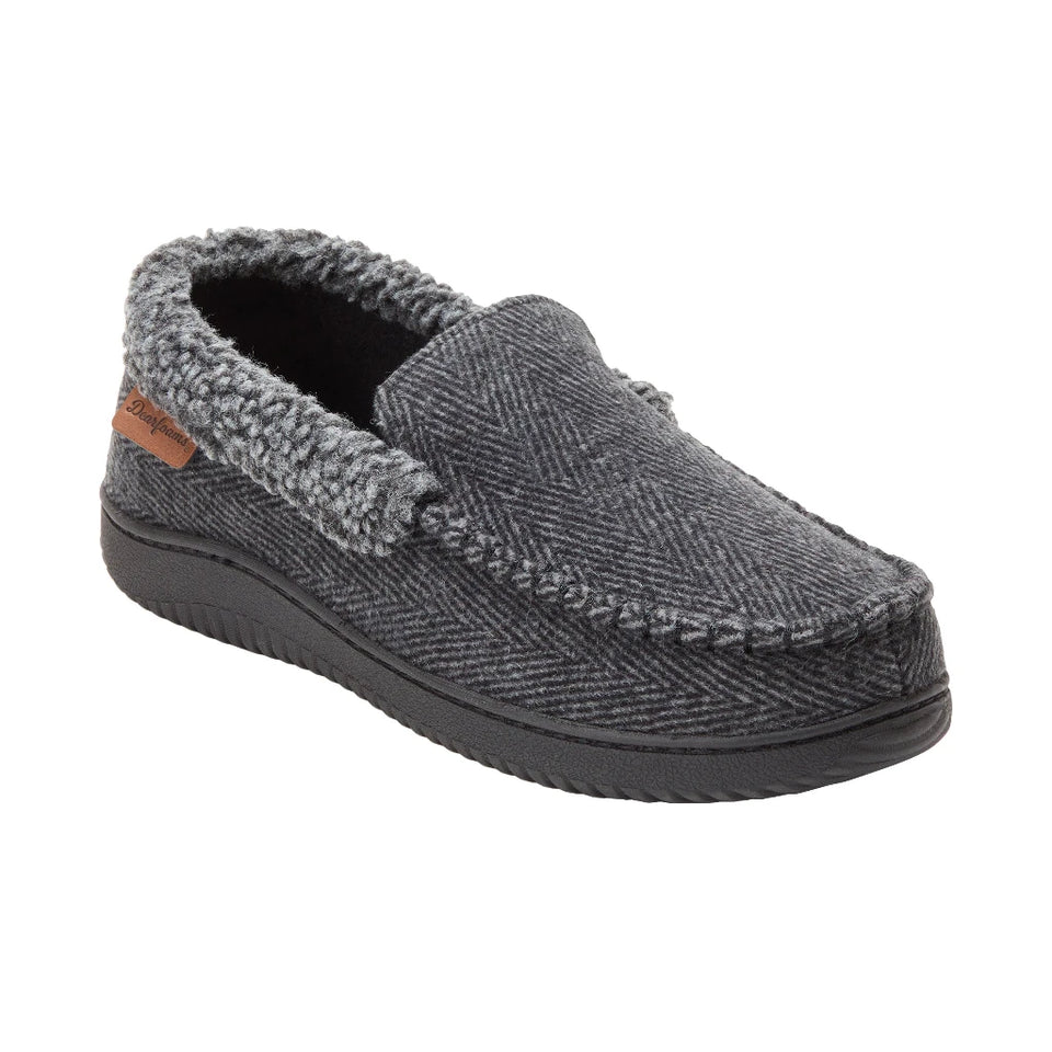 Dearfoams Men's Dark Grey Herringbone Memory Foam Pandufs