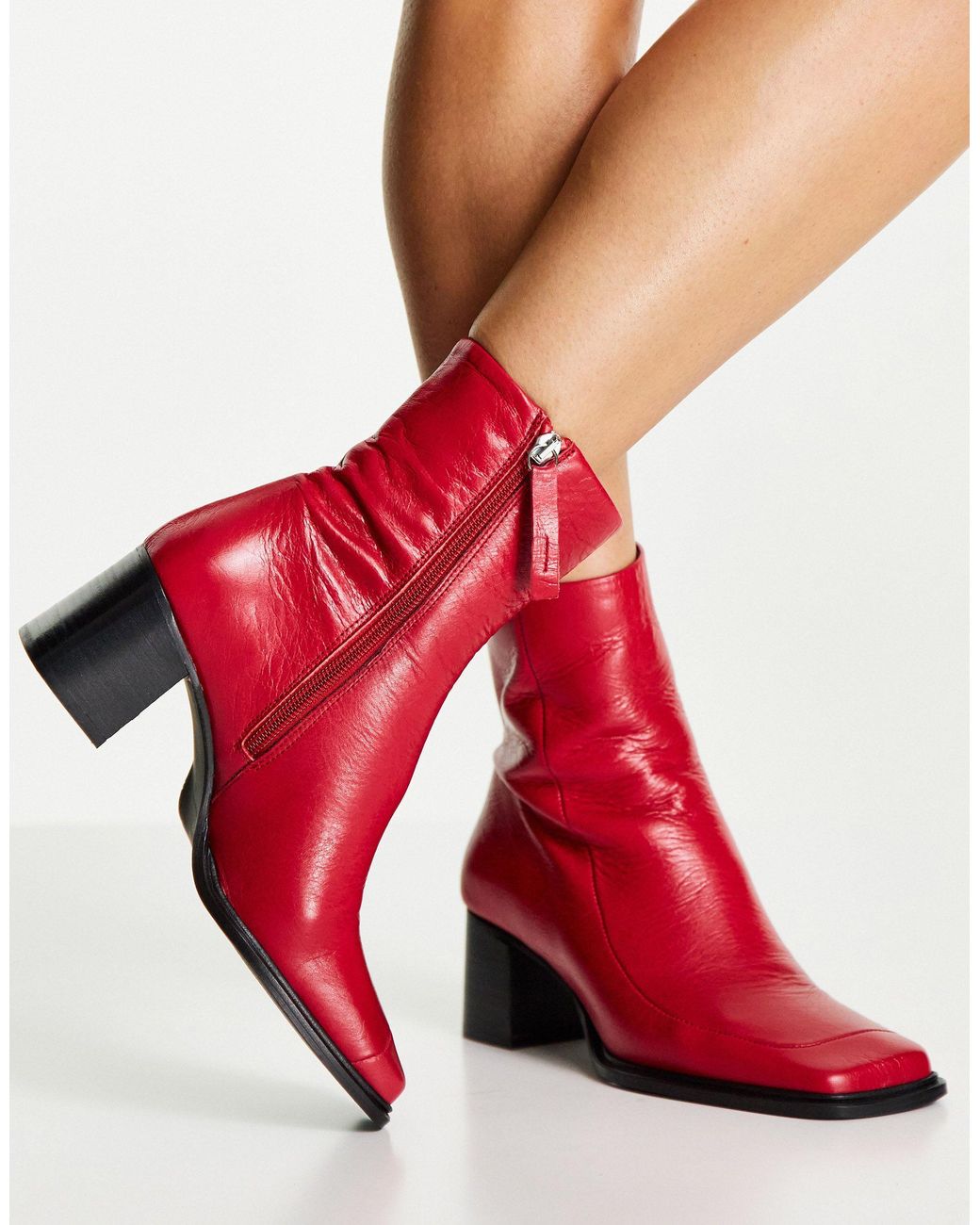 Asos red ankle boots online