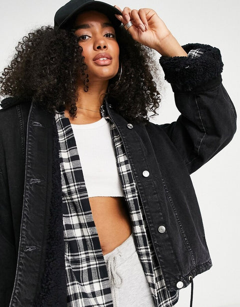 Asos Design Women's Black Cotton Blend Denim Jacket | Asos Design In Lebanon