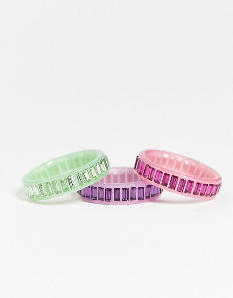 ASOS Design Women's Multicolor 3 Pack Rings ANA18 shr