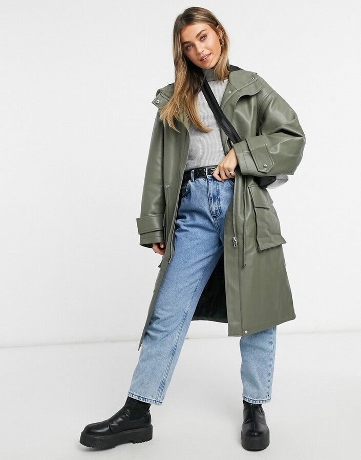 Asos Design Women s Khaki Coat ANF81 SuperDokan