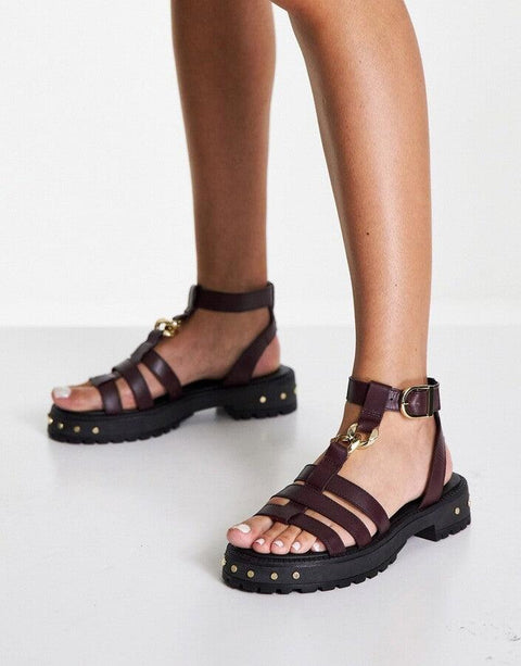 ASOS DESIGN  Women's Burgundy Leather Sandal ANS893
