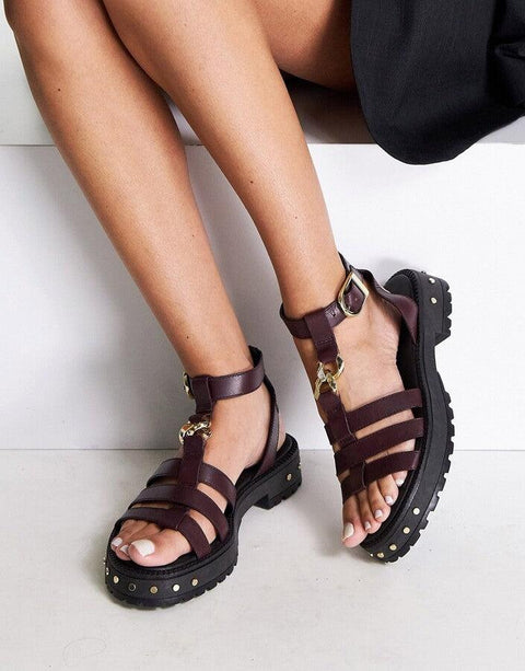 ASOS DESIGN  Women's Burgundy Leather Sandal ANS893