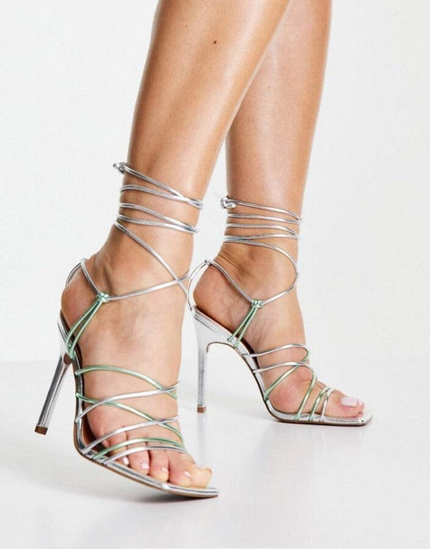 Asos Design Women's Silver Strappy High Heels ANS989