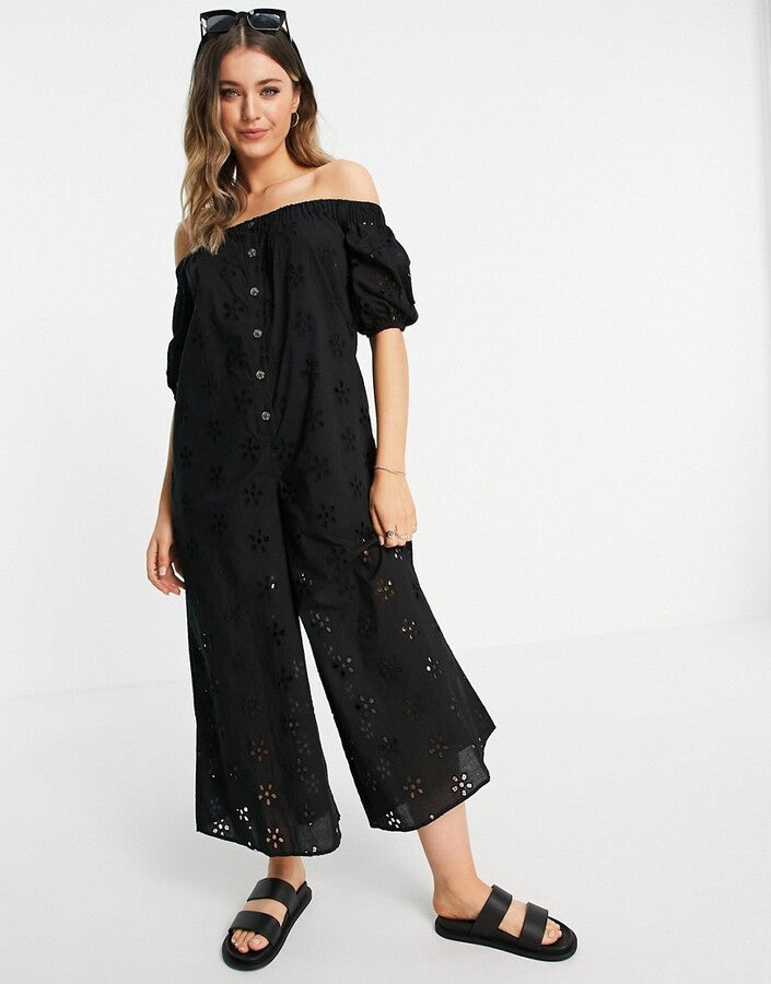 ASOS Design Women's Black Puff Sleeve Overall AMF1026 (W5)