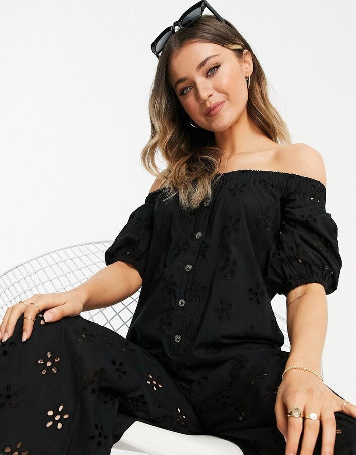 ASOS Design Women's Black Puff Sleeve Overall AMF1026 (W5)
