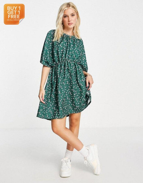 Asos Design Women's Green Textured Smock Dress ANF2695